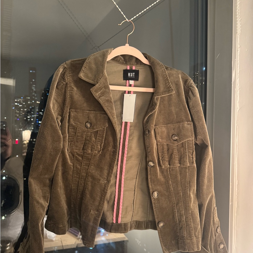 NWT Kut from the Kloth Olive Corduroy Jacket with Pink Trim - Picture 4 of 8